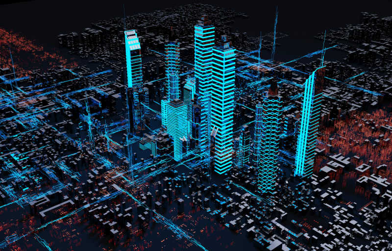 呈现未来的城市三维概念
