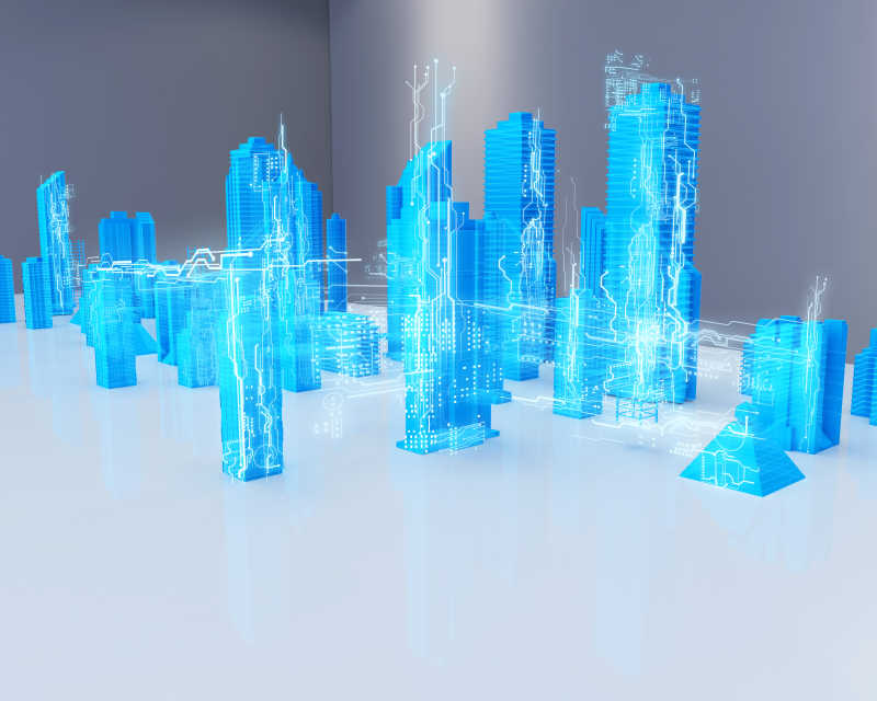 蓝色的城市建筑概念