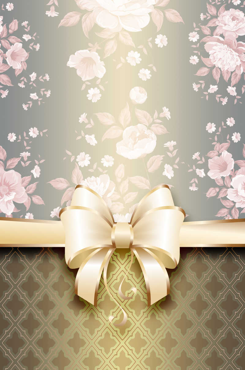 古典装饰背景与鲜花设计的结婚请帖