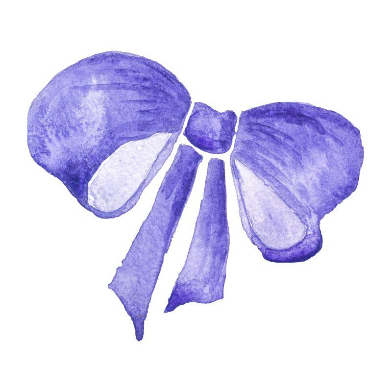 白色背景上的手工画制的紫色蝴蝶结