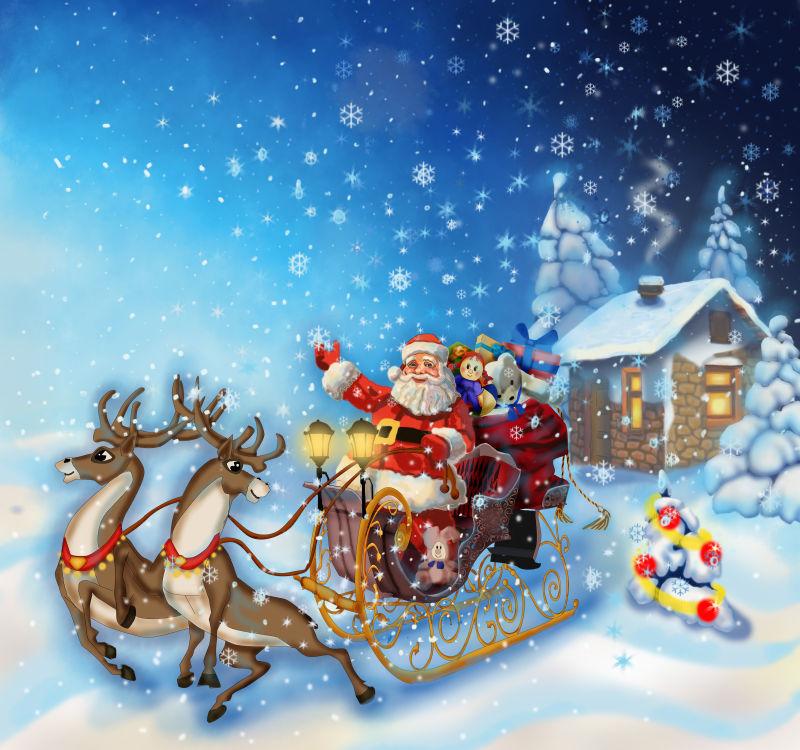 圣诞老人与驯鹿雪橇插图
