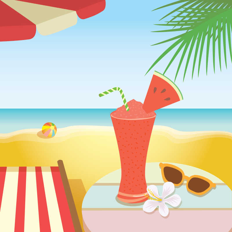 夏季沙滩饮料元素矢量设计插图
