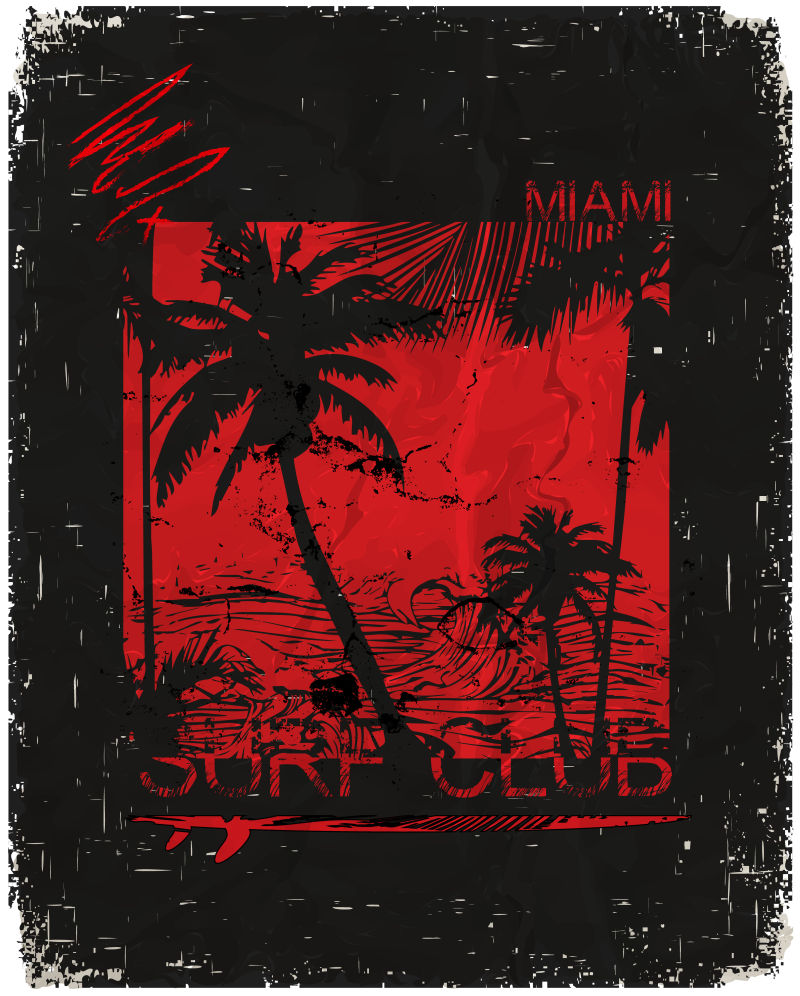 红色的迈阿密风景矢量背景