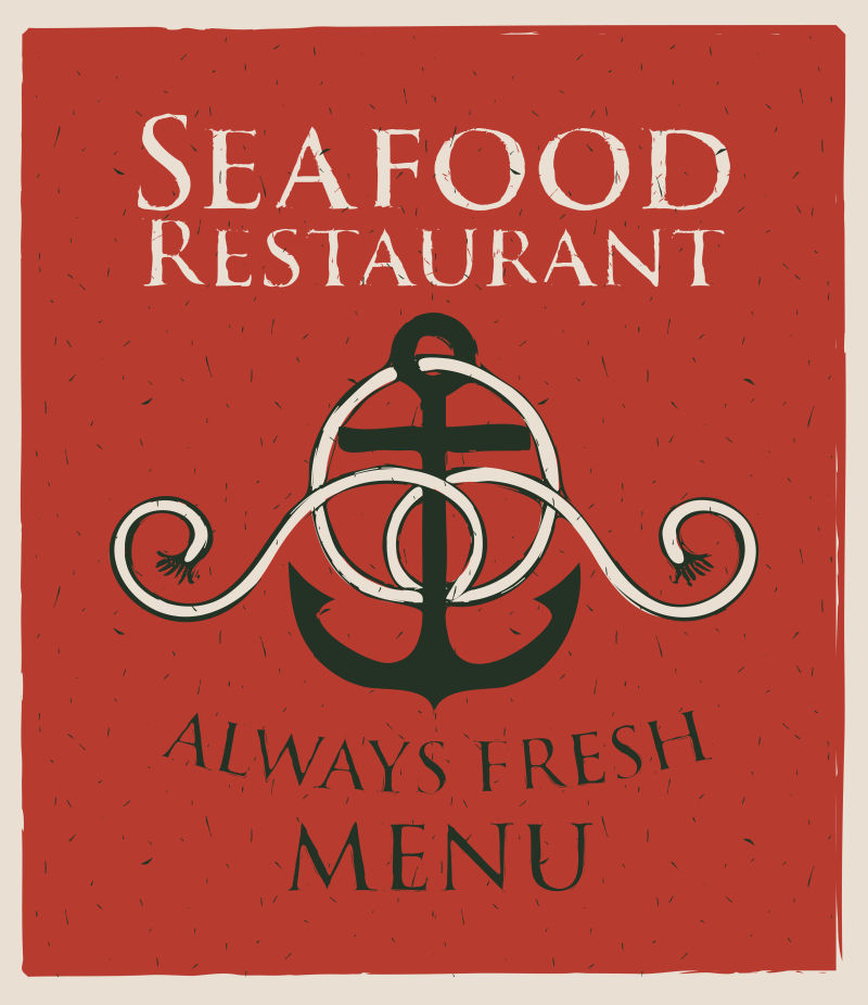 红色背景的矢量海鲜餐厅的标签设计