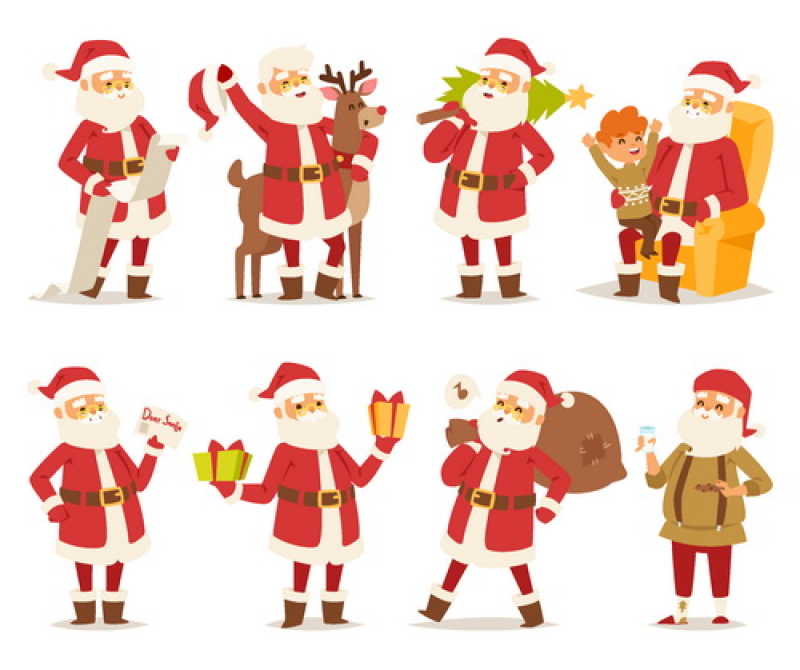 扁平化风格的圣诞老人矢量插画